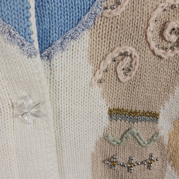 Storybook Knits Christmas, Holiday Cardigan Sweater, Ornaments & Ribbon, Size M - Picture 9 of 16